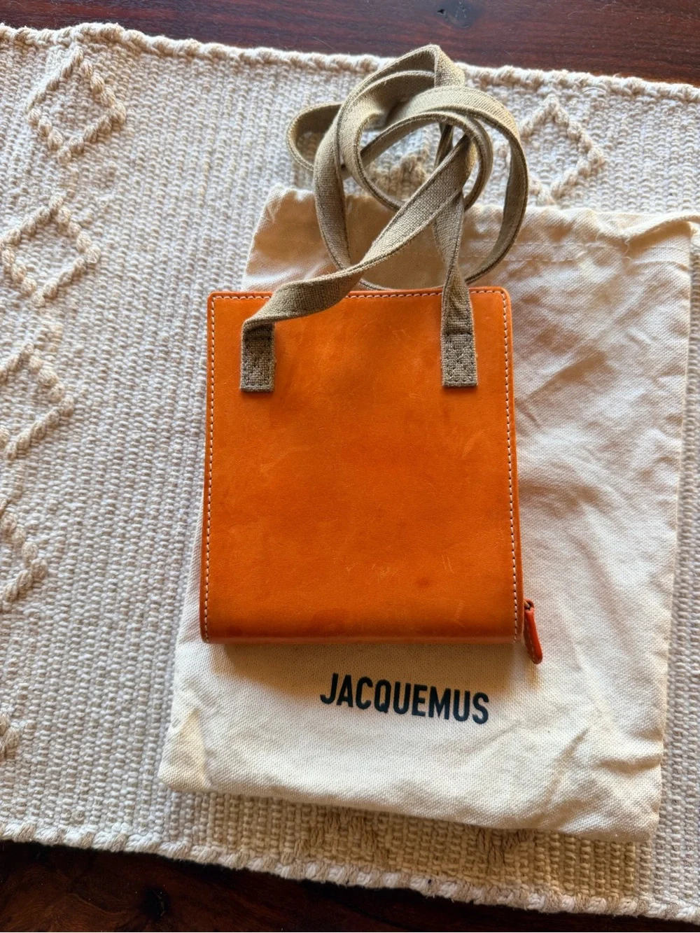 Jacquemus Orange Leather Compact Crossbody Wallet